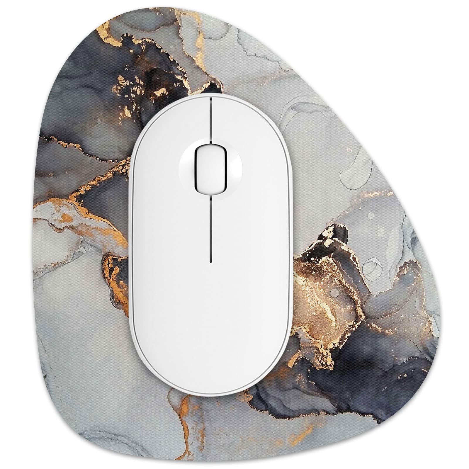 Rimilak Small Mouse Pad 6 x 7 Inch, Irregular Mini Mouse Pad with Non-Slip Rubber Base, Waterproof Compact Mouse Mat for Laptop Computer Wireless Mouse Keyboard Home Office Travel, Gray Gold Marble