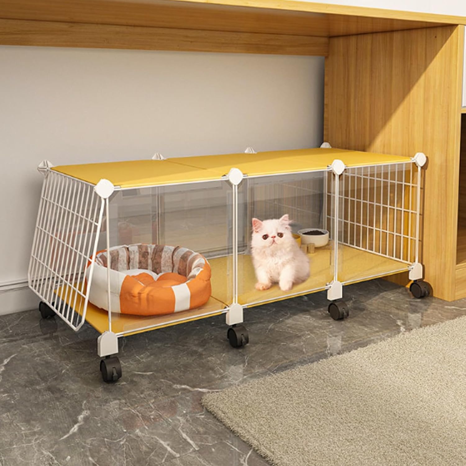 Transparent Cat Cage with 360° Wheel, Indoor Cat Playpen for Small Animal, DIY Large Cat Kennels, Cat Enclosures for Indoor Exercise Place Ideal for Cat (A 105 * 45 * 75Cm)