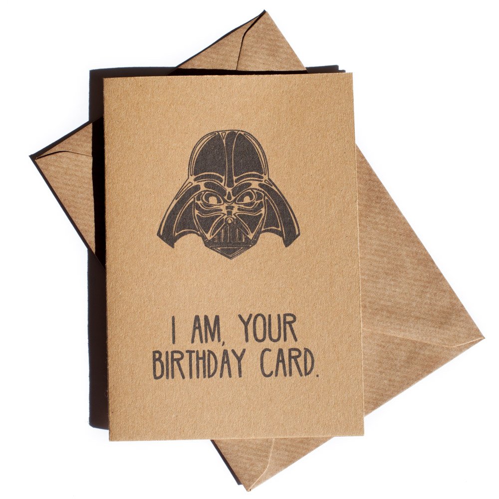 Buy I am your birthday card Brown Kraft Funny Birthday Card inspired by Star Wars Darth Vader