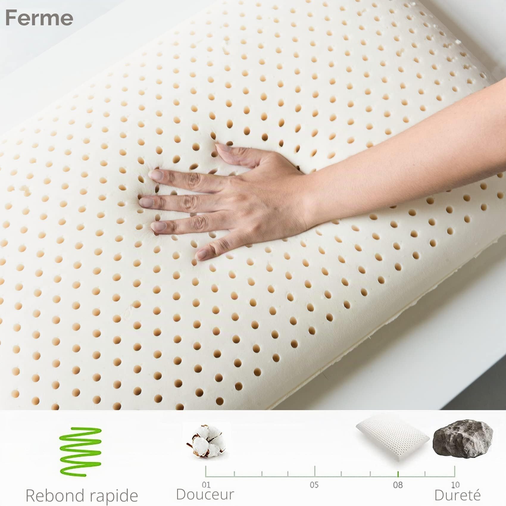 Talatex Oreiller Dunlop 100 % latex naturel, aide à soulager la pression et les douleurs au cou et aux épaules, sans produits chimiques toxiques en mousse à mémoire de forme