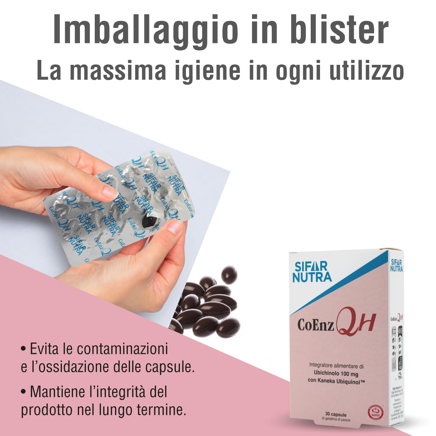 Sifar Nutra CoEnz QH | Kaneka QH | forma attiva di coenzima Q10 | UBICHINOLO 100mg | antiossidante e metabolismo energetico | 30 capsule