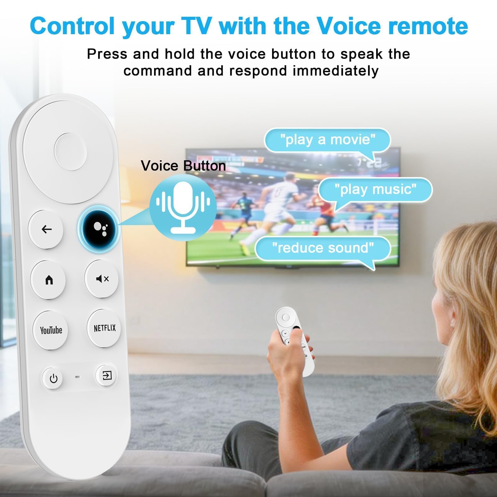 Voice Remote Replacement for Google Chromecast Remote, for Chromecast with Google TV Remote HD/4K & Google TV Streamer 4K, Models for G9N9N, GA01409-US — view 7