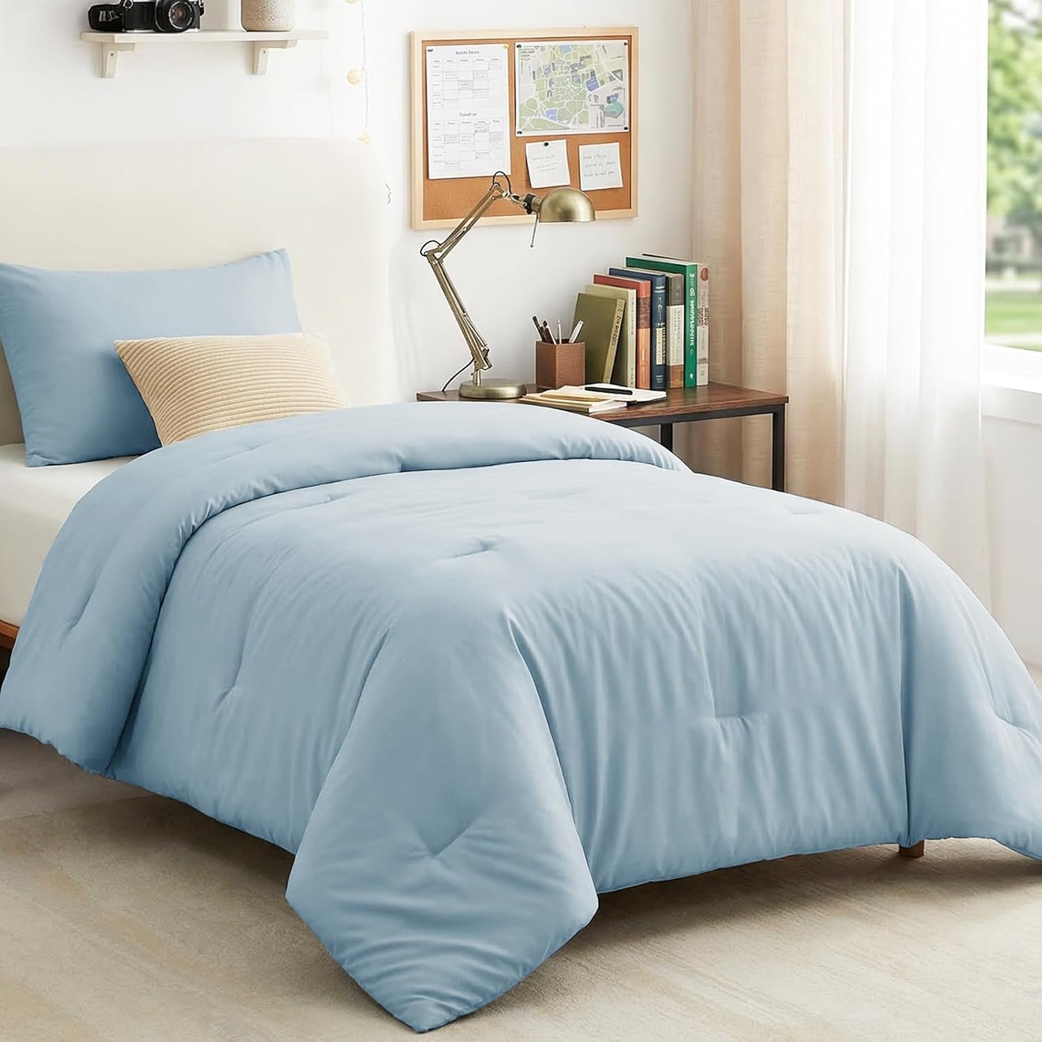 CozyLux Twin Comforter Set College Dorm Essentials, 2 Pieces Light Blue Twin Extra Long Solid Bedding Sets, Twin XL Soft Bed Set with Down Alternative Comforter and 1 Pillowcase, Back to School