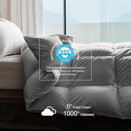 Miniatura 3 de Royoliving - Edredón de plumas de pato gris, pesado, tamaño individual, grueso, color gris, funda de 100 % algodón, apto para el invierno, con
