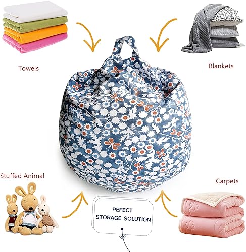 Miniatura 3 de YuppieLife Funda de lona para almacenamiento de animales de peluche para niños (solo funda, sin relleno), lavable a máquina, funda para sofá