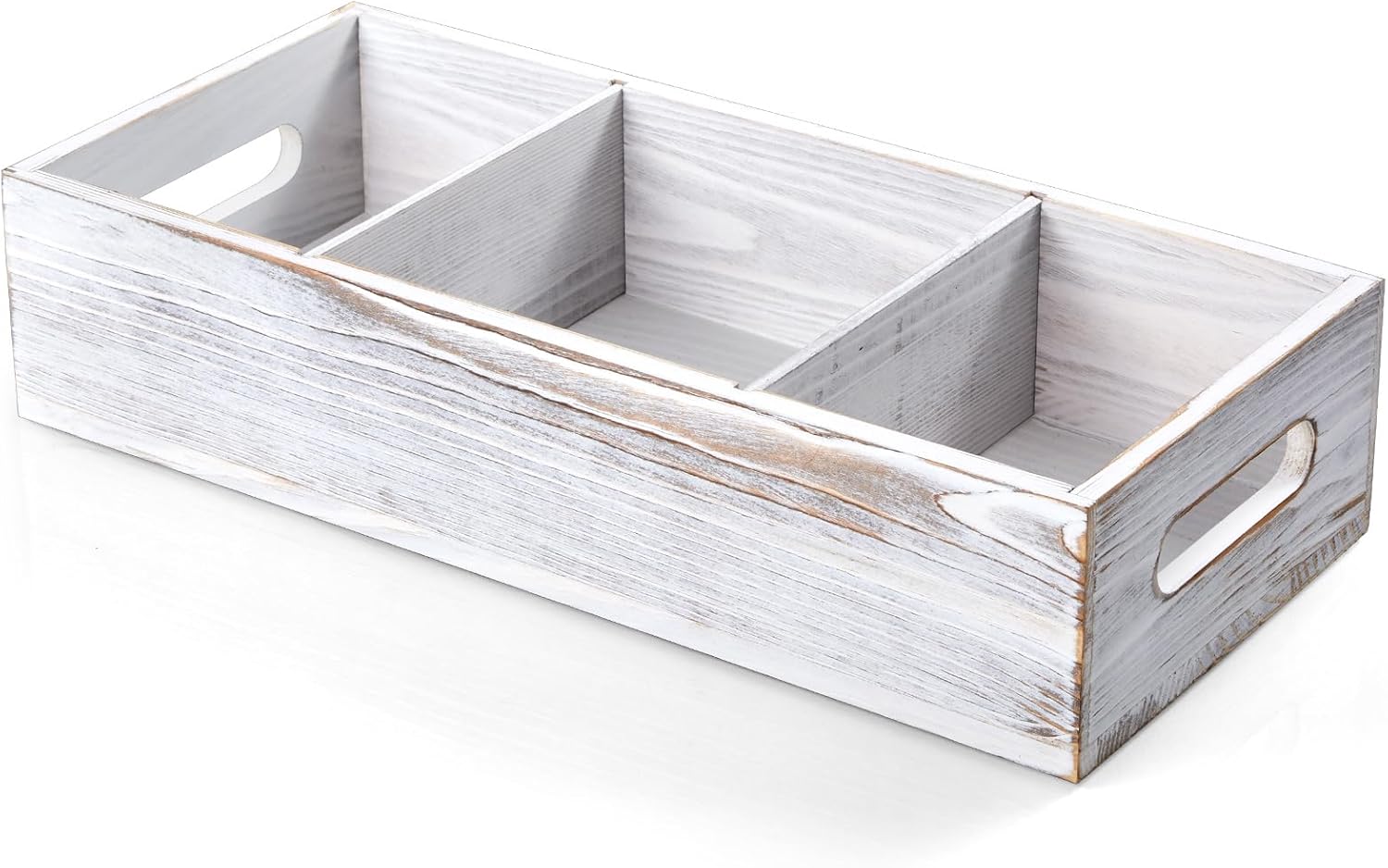 14 Inch Farmhouse White Bathroom Basket with Removable Dividers - 3 Comparments Wood Toilet Paper Basket for Back of Toilet Tank Topper - White Storage Organizer for Bathroom Pantry Organization