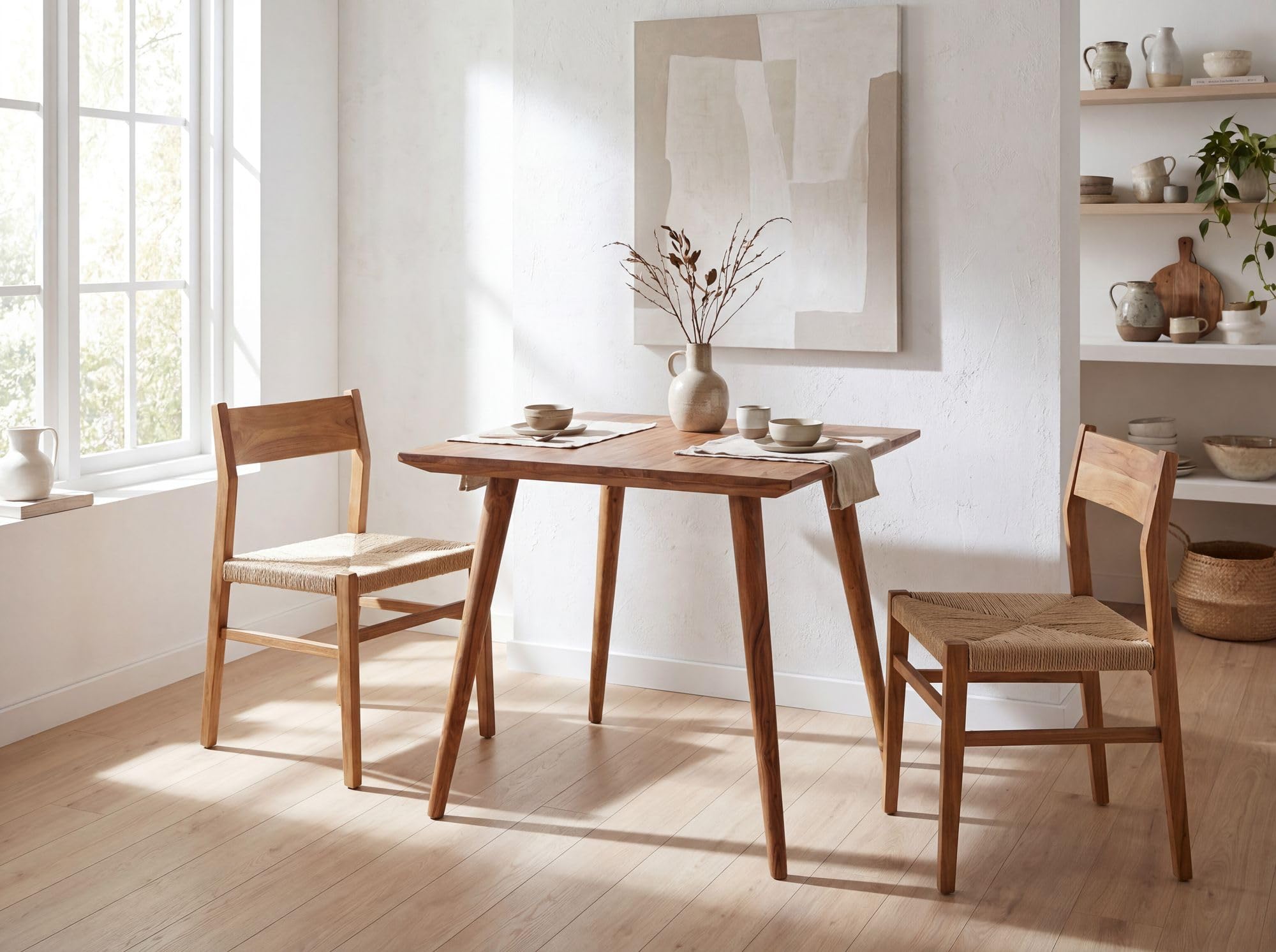 FineBuy Esstisch quadratisch 80cm Sheesham Massivholz – Rustikaler Holztisch im Landhausstil, Design Esszimmertisch massiv, Küchentisch klein für 4 Personen Bistrotisch