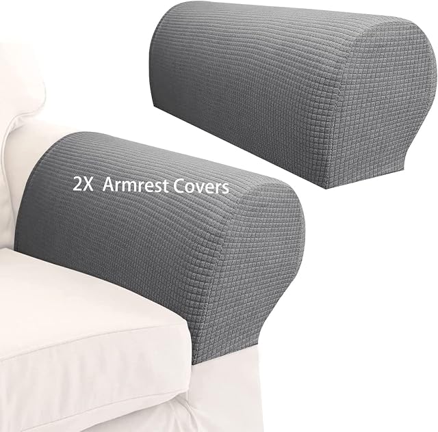 Your's Bath 2Pcs Armrest Covers Spandex Stretch Fabric Waterproof Arm Caps Anti-Slip Furniture Protector Slipcovers for Armchairs Sofa Couches Recliner (Light Grey)