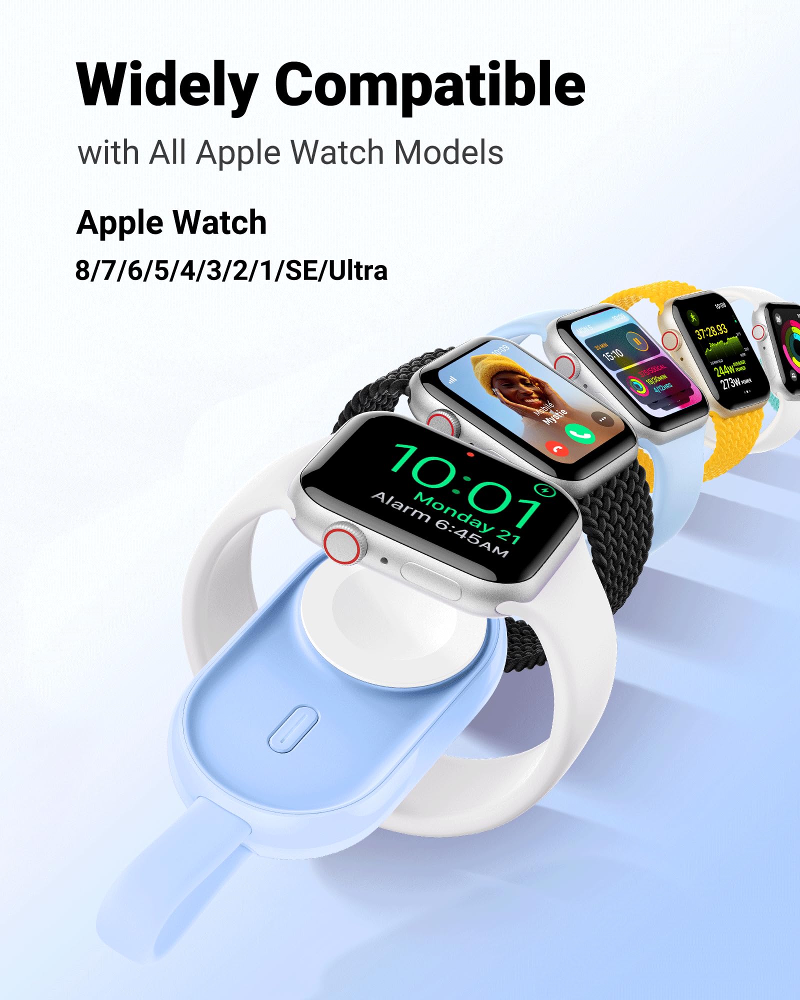 VEGER 1200mAh Caricatore Portatile senza fili compatibile con Apple Watch Serie 9 8 7 6 5 4 3 2 SE Ultra/38/40/42/44mm, Mini Power Bank con cavo USB C integrato