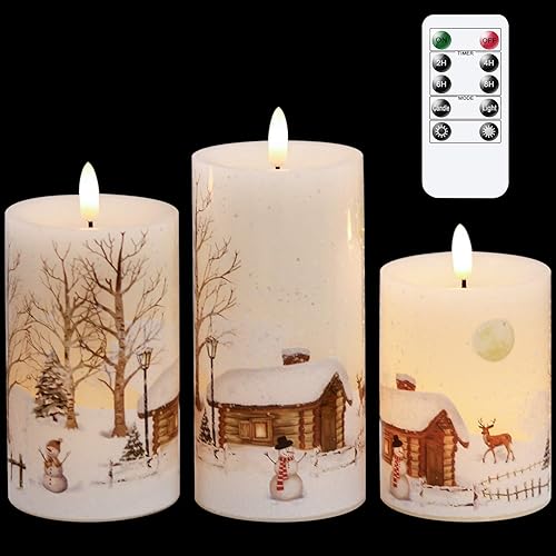 Miniatura 10 de Velas sin llama GenSwin de Navidad con muñeco de nieve, parpadeantes, funcionan con pilas, con temporizador