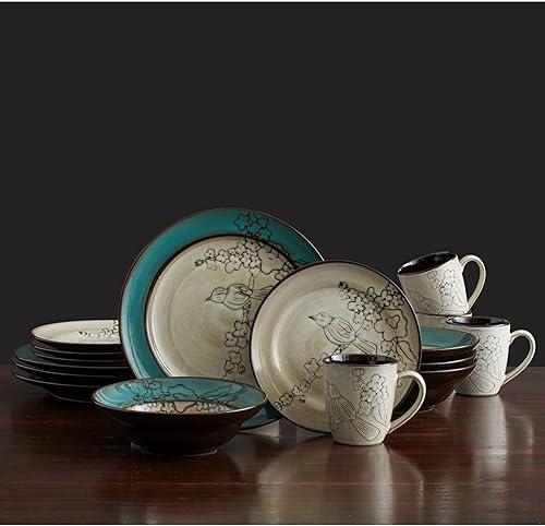 Miniatura 3 de Gourmet Basics Song Bird - Vajilla (16 piezas), color verde, gris