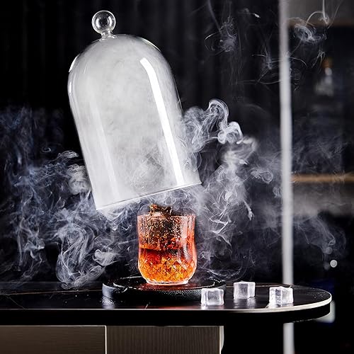Miniatura 4 de Uiifan 4 piezas de accesorios para pistola de fumar, cúpula de cristal, infusor de fumar, cúpula para ahumar cóctel con base de madera para bebidas