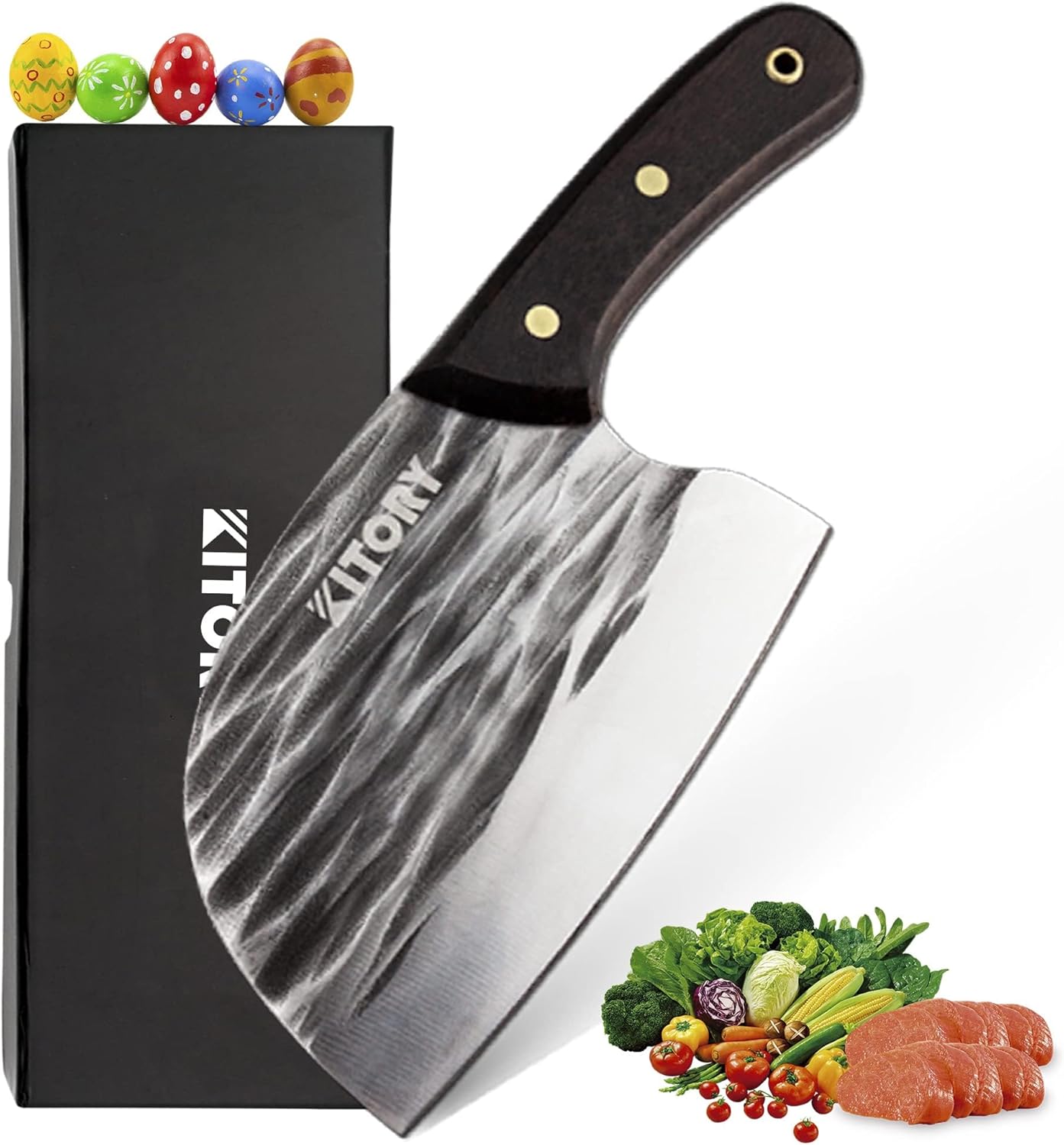 Kitory Serbian Chef's Knife Forged Vegetable Meat Cleaver Handmade Butcher Knife, Full-Tang Structure Chopper Wengewood Handle Chinese Chef's Knife, for Cutting Meat Vegetable, Fruit with Gift Box
