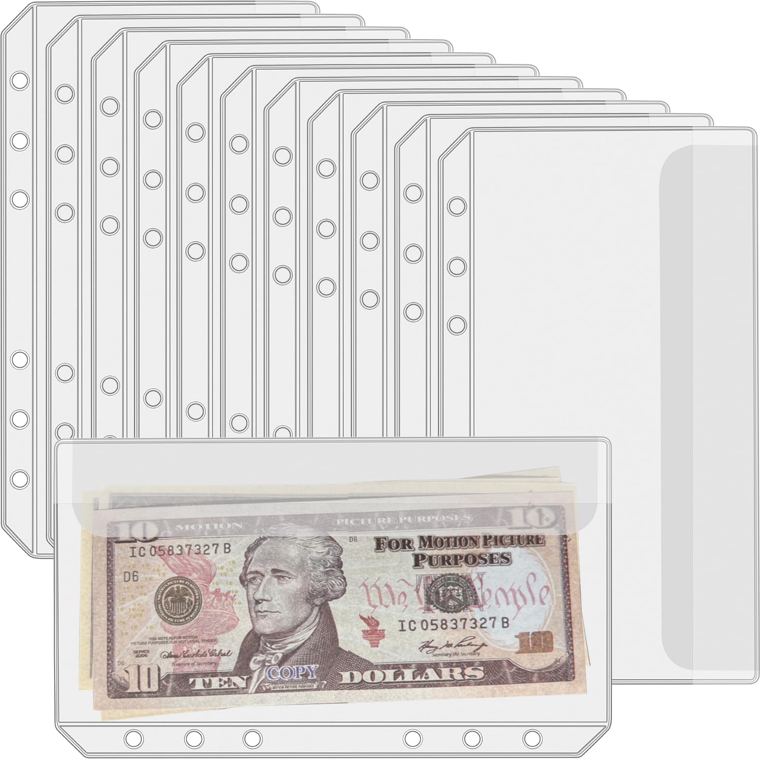 UMSICHT 12PCS A6 Binder Pockets with No Zippers, Zipless Budget Envelopes with Lids, A6 Binder Pouch for 6 Ring Binder, Money Folder Organizer, Clear PVC Savings Challenges Envelopes, 12PCS.