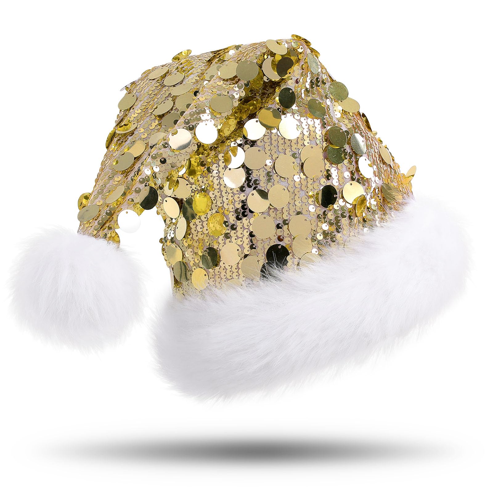 CITÉTOILE Weihnachtsmütze für Erwachsene, Deluxe Velours Nikolausmütze mit Soft Liner, Plüschkrempe Weihnachtsmann Santa Nikolaus Mütze mit Golden Pailletten Schneeflocke für Männer Frauen