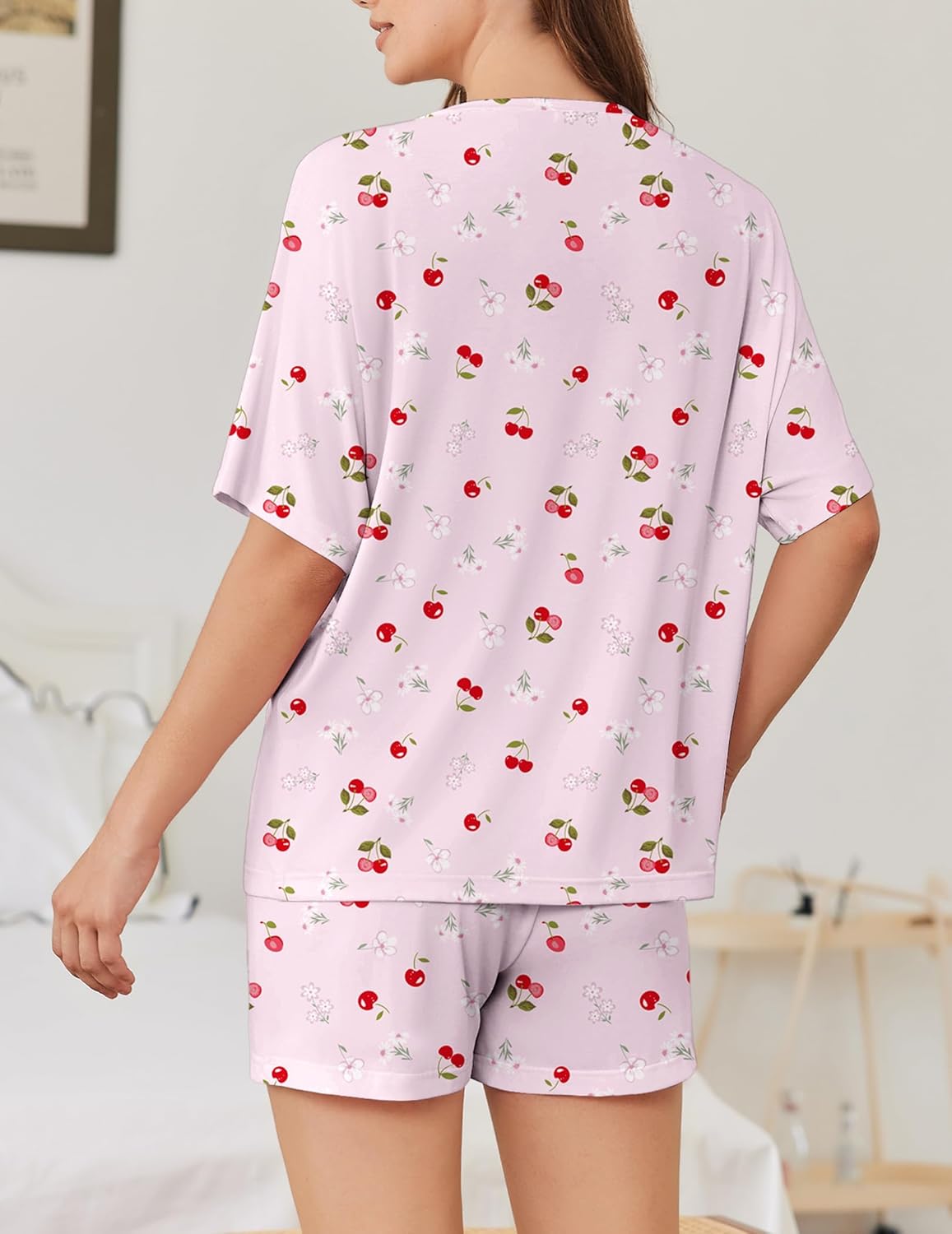 Ekouaer Pajama for Women Viscose from Bamboo 2 piece Lightweight Summer Pj Soft Short Sleeve Matching Lounge sets with Pocket - Image 4