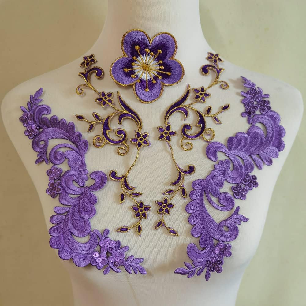 7pcs Big Flower Iron on Embroidered Appliques Patch Embroidered Lace Fabric Ribbon Trim Neckline Collar (Style B)