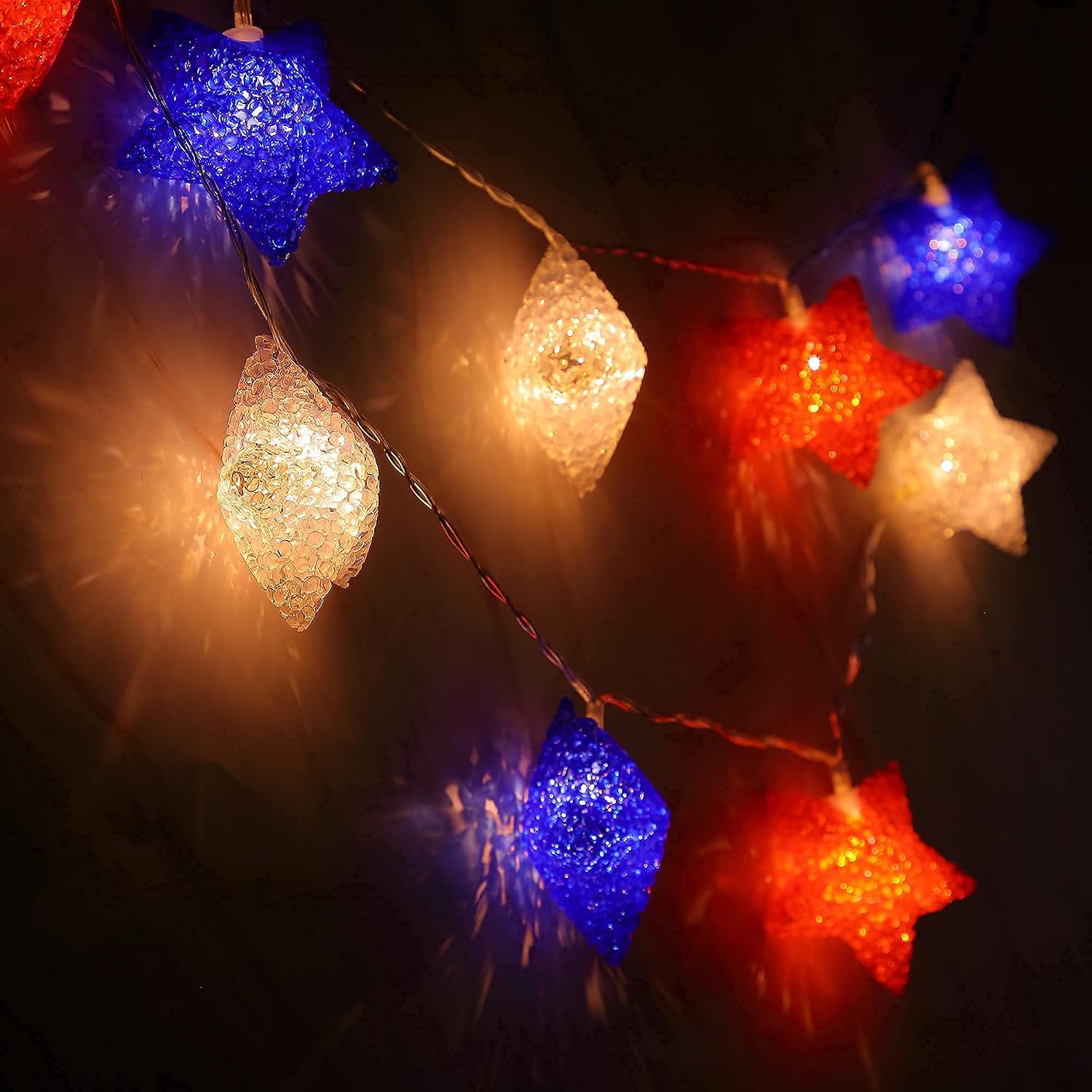 Led Red White and Blue Lights String Lights, July 4th 6.6 Ft LED 5.9 Inch American Star Fairy String Lights USB Remote with 8 Modes and Timer USA Patriotic Decor for Bedroom Memorial Day National Day