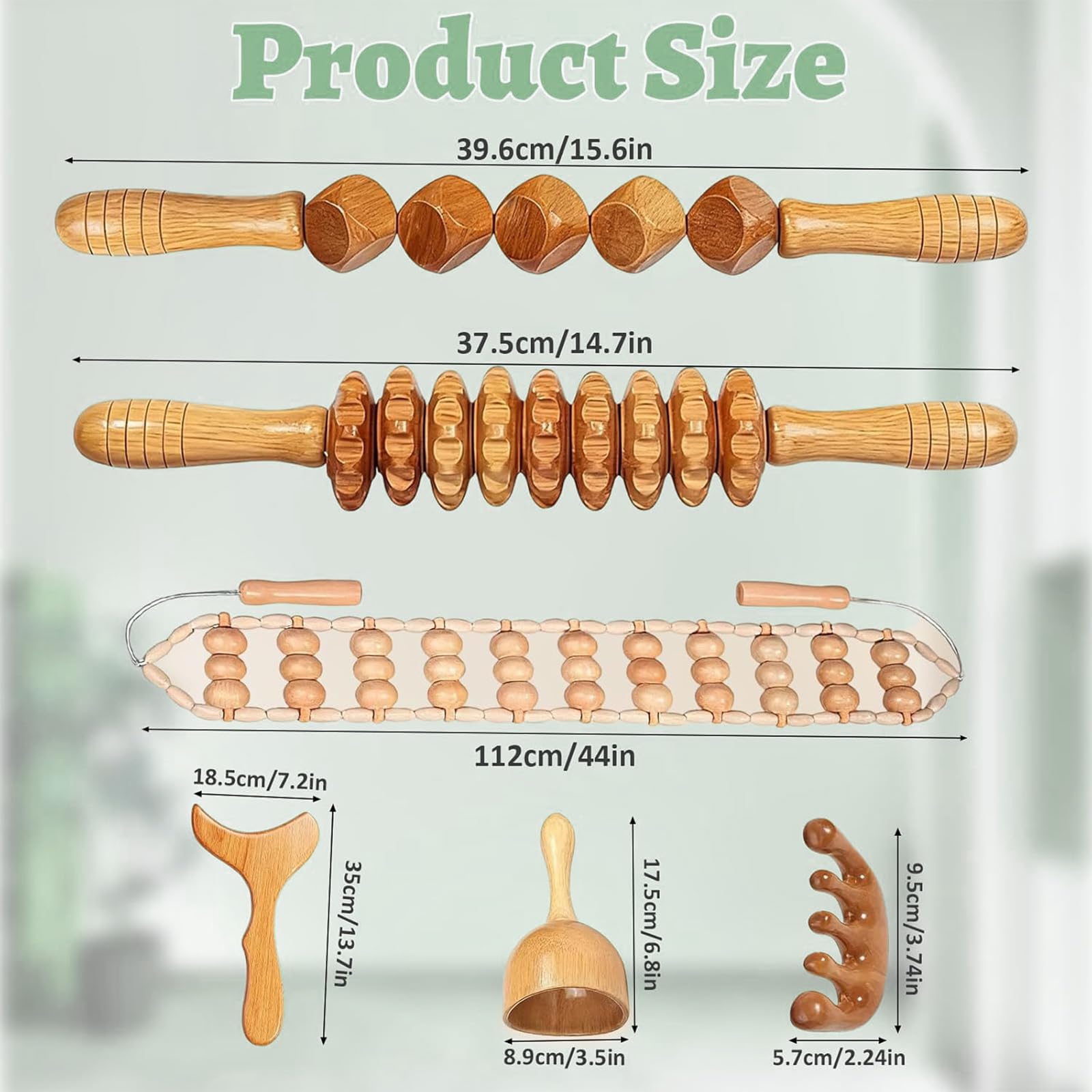 Maderotherapie Set 6 teilig, Holz Massagegeräte gegen Cellulite, Wood Therapy Massage Tools mit Faszienstab Holz für Lymphdrainage, Anti-Cellulite Massage und Körperformung