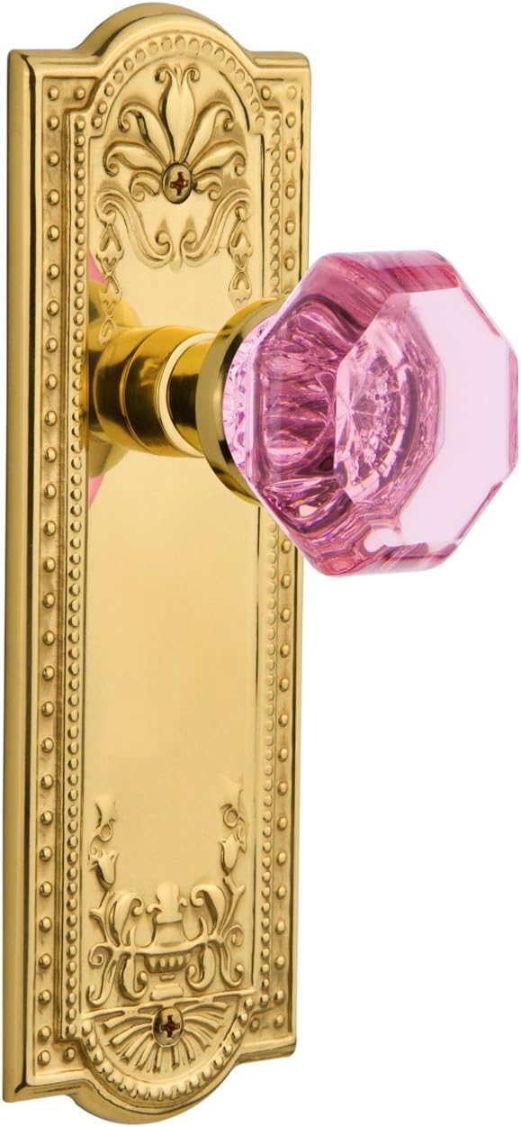 Nostalgic Warehouse 722393 Meadows Plate Single Dummy Waldorf Pink Door Knob in Polished Brass