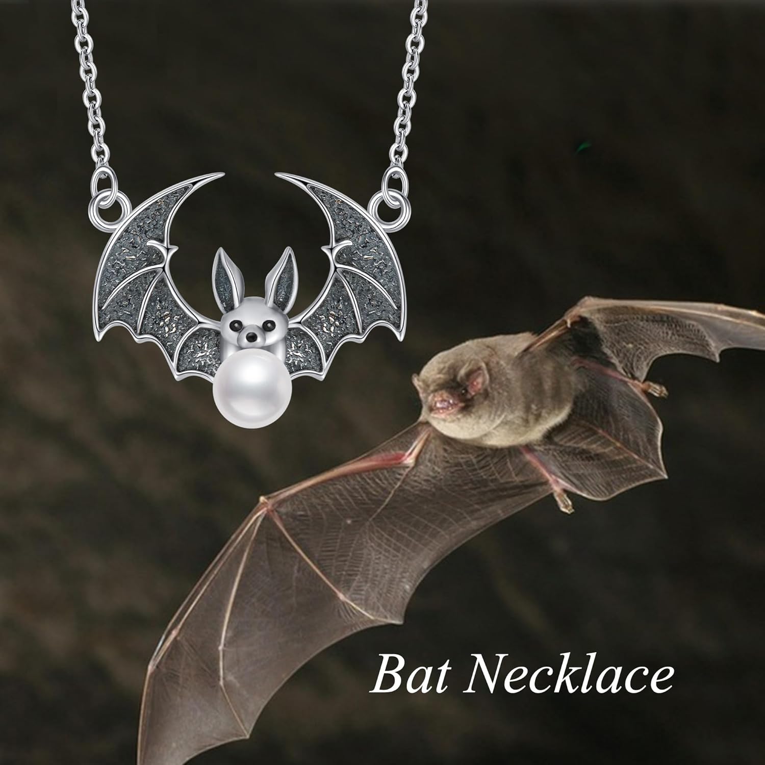 MONGAS Goth Necklace Sterling Silver Lotus/Ghost/Bat Necklace Halloween Gothic Jewelry for Women - Image 6