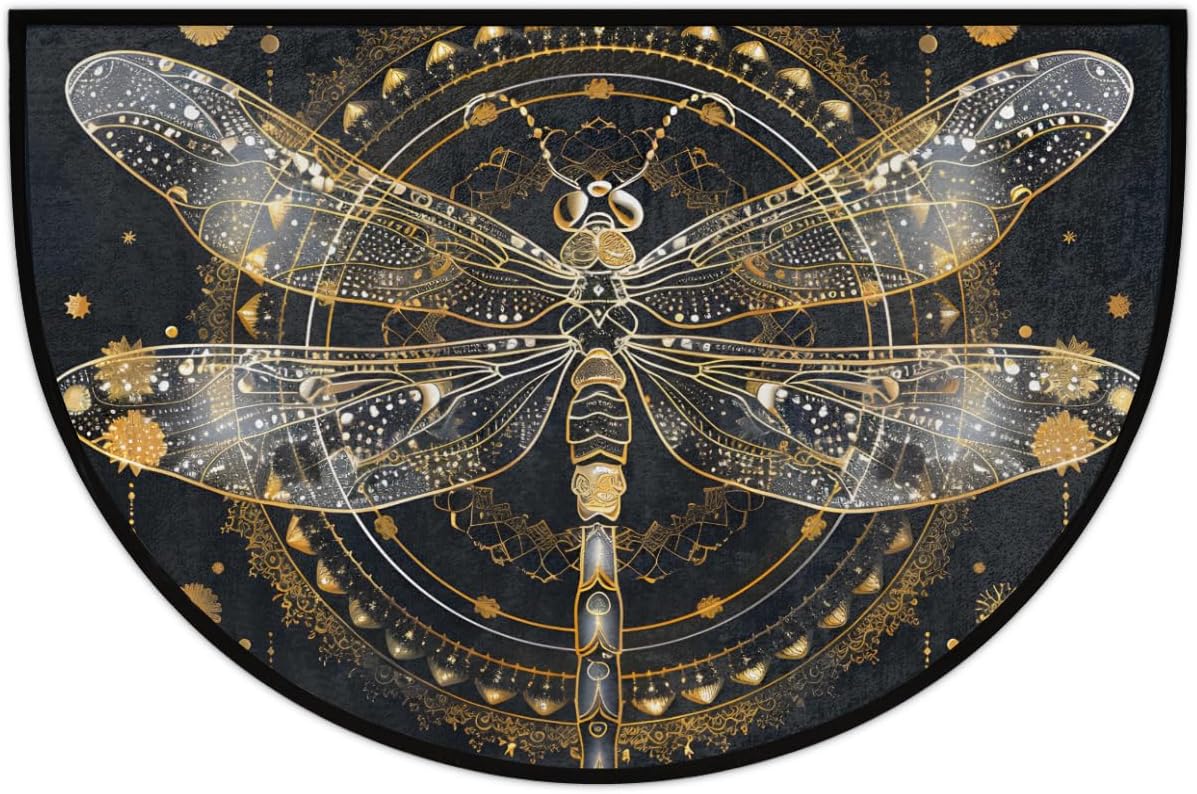 Indoor Doormat Boho Mandala Dragonfly Half Round Door Mat, Non-Slip Absorbent Entrance Welcome Mat, Front Porch Decor Mats Low-Profile Entryway Doormat Kitchen Fireplace Floor Mat,A-5