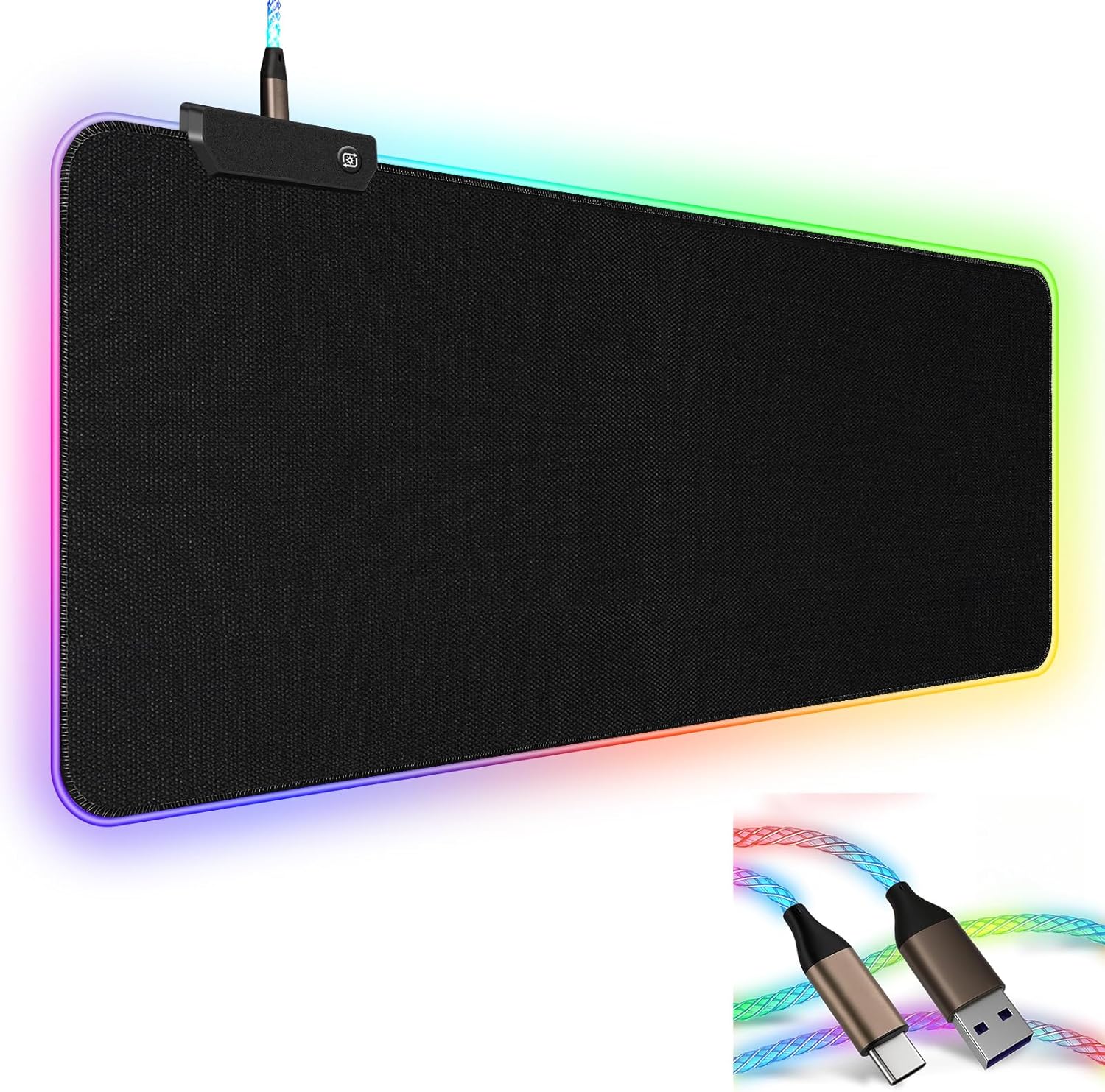 RGB Gaming Mouse Pad Wireless Charging 15W with LED Cable, XXL Large Mousepad 800x300x4mm with 13 Light Modes Non-Slip Rubber Base, Waterproof Computer Mat for Home Office Gaming Keyboard Desk Decor