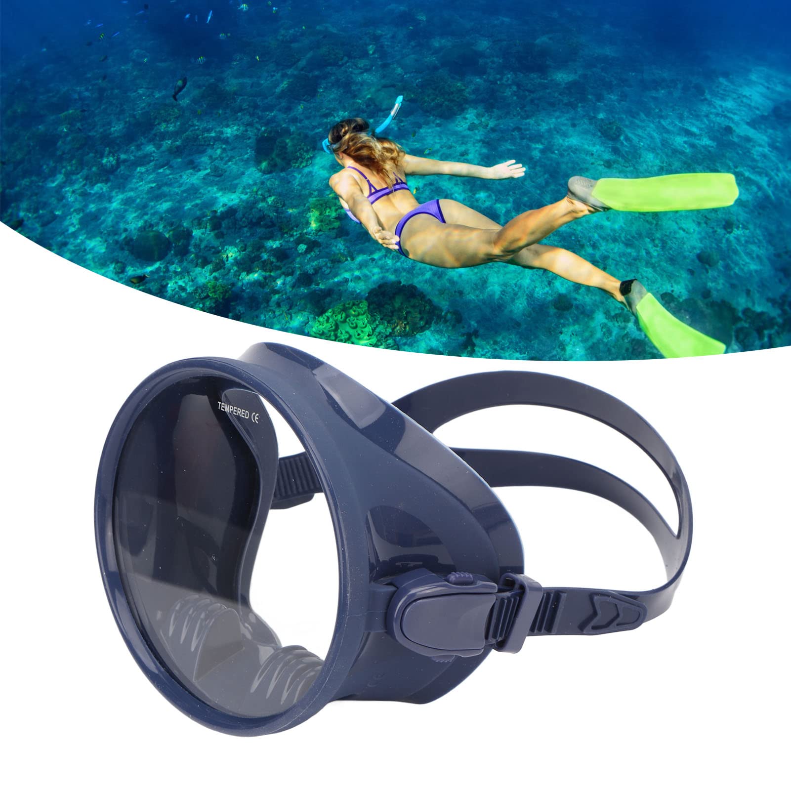 Asixxsix Máscara de buceo, gafas de buceo ovaladas sin empañamiento, gafas de buceo con máscara a prueba de fugas, gafas de snorkel de vidrio templado con visión ancha, ajustable para adultos (azul)