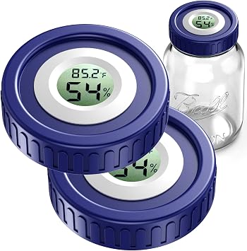Airtight Mason Jar Lids Built-In Stash Hygrometer Herb Curing monitor fits all Ball Regular Mouth Mason Jars humidity lid 2pcs Regular Mouth Blue