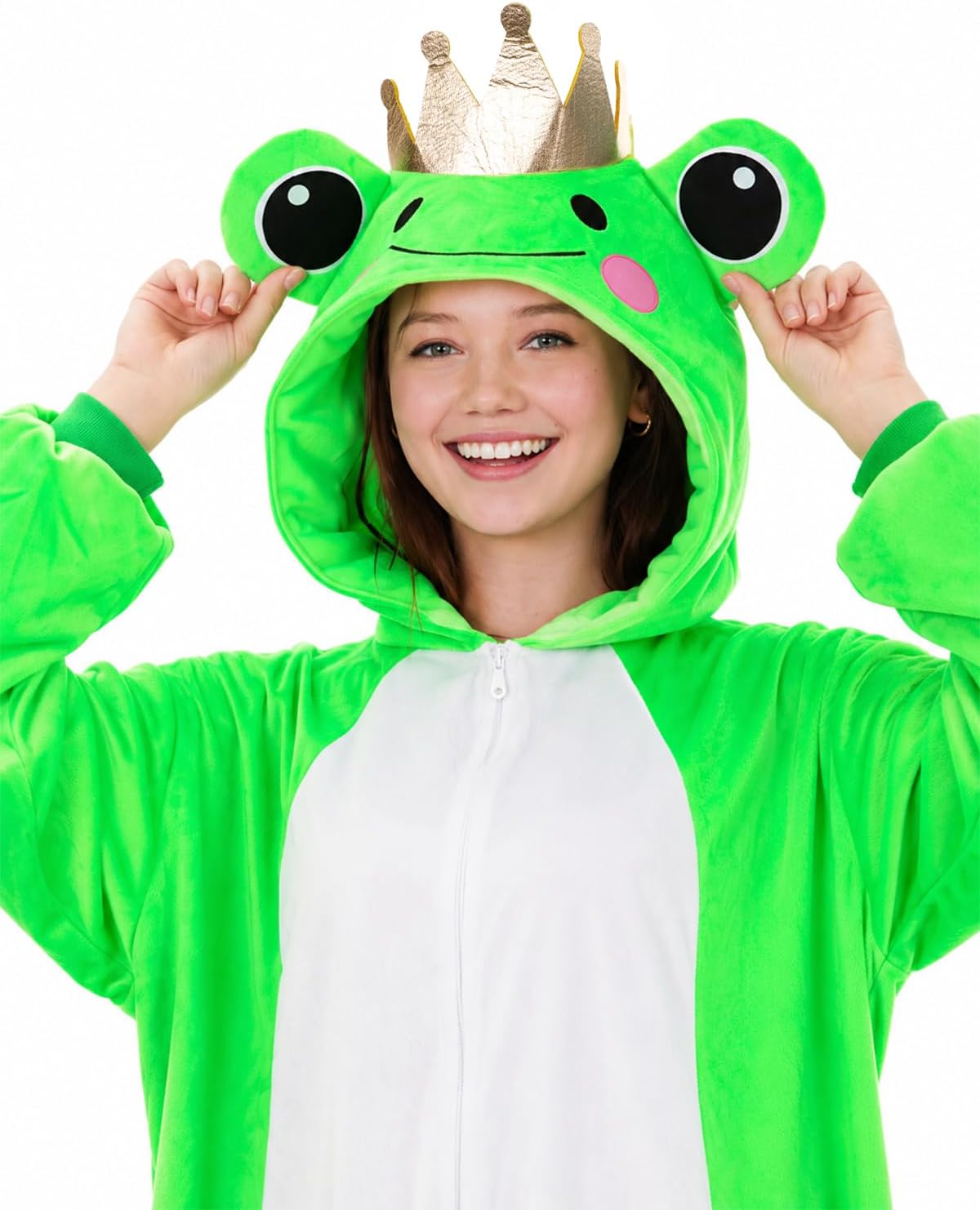 Adult Frog Onesie Costume - 3D Hooded Animal One-Piece Pajama for Halloween Men Women