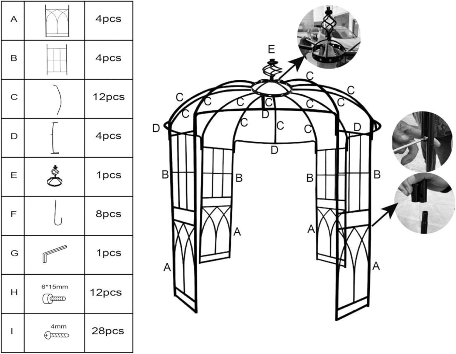 Birdcage Shape Garden Arch Arbors, 8.8 FT Heavy-Duty Wrought Metal Arbor for Climbing Plants, Arch Arbor Trellis with Hanging Hook, French Style Pergola Pavilion for Wedding Ceremony