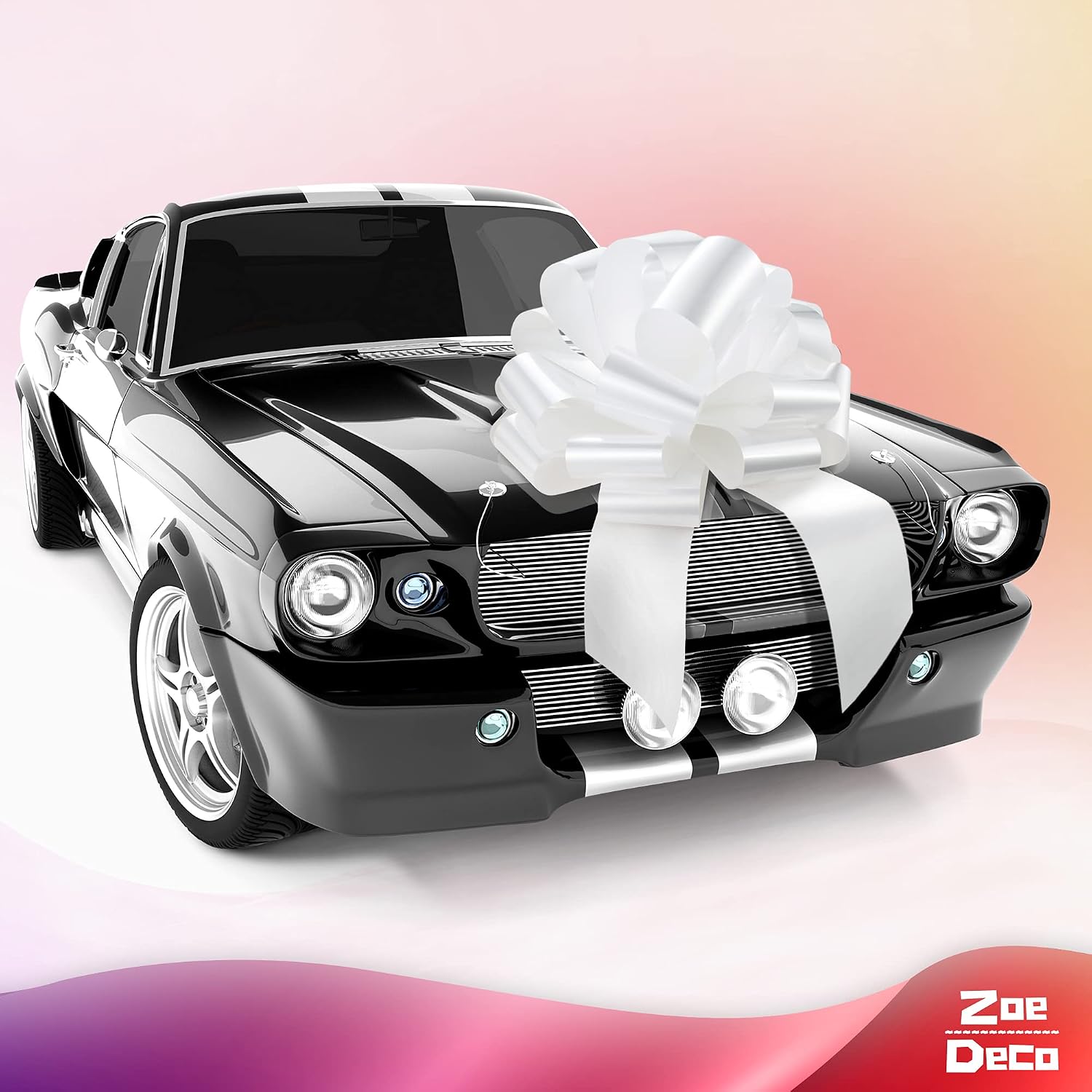 Zoe Deco, Big Car Bow, Glossy White, 23 Inch, Round Shape Giant Car Bow for Birthday Christmas, Wedding Reception - Image 5