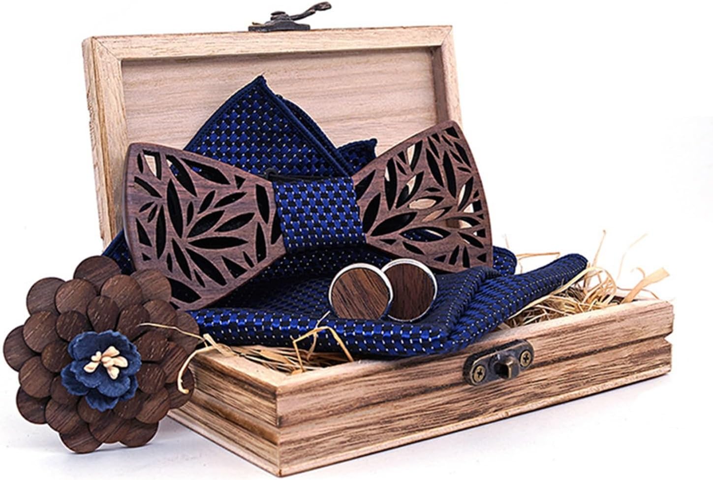 [COPBOR] 蝶ネクタイ メンズ 木箱中空木製蝶ネクタイメンズウェディングカフスセット 結婚式 披露宴 入学式