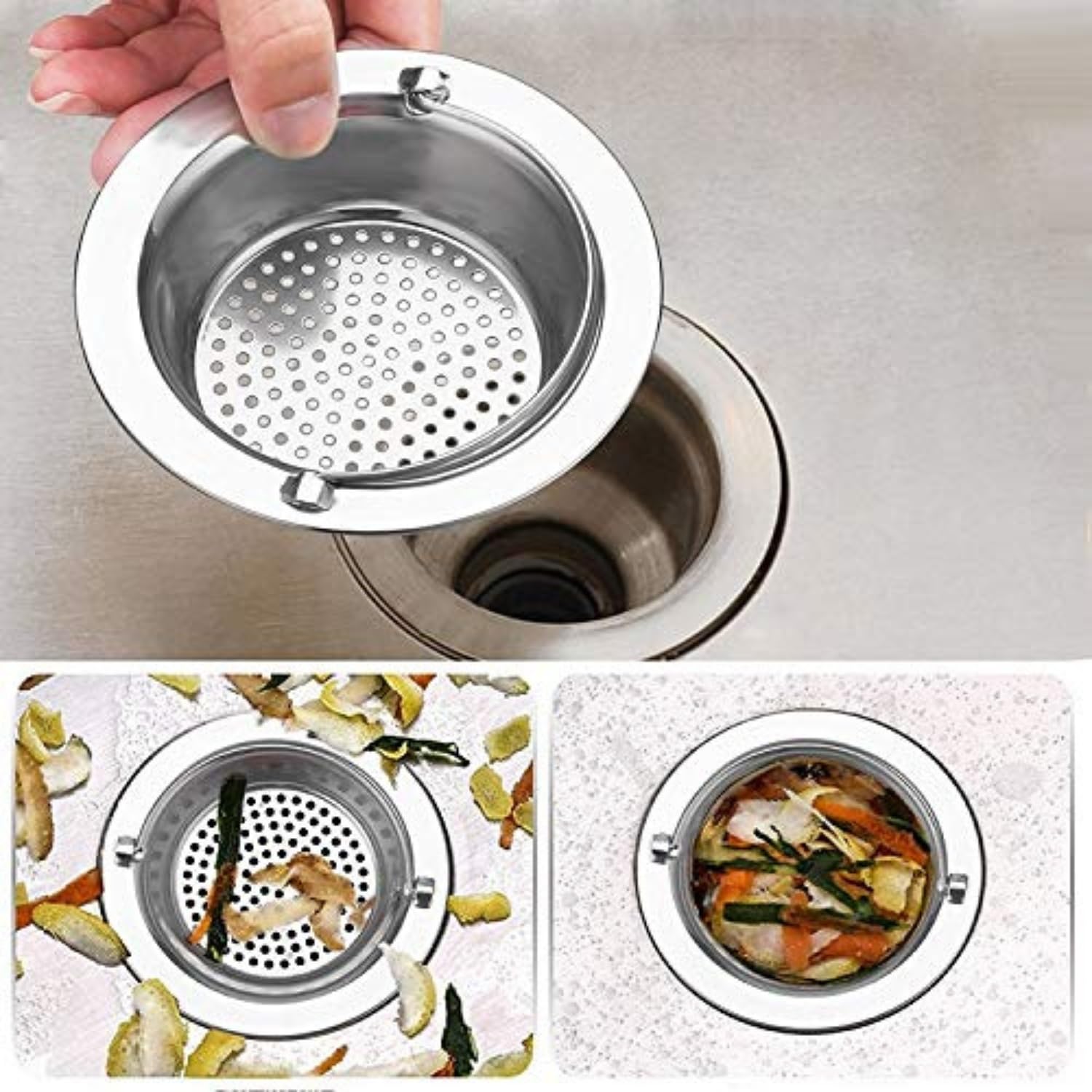Giffy 11cm with 2mm Dia Holes, Stainless Steel Sink Strainer with Handle, Kitchen Drain Basin Basket Filter Stopper, Silver, for Home Office Hotel 1 - Piece