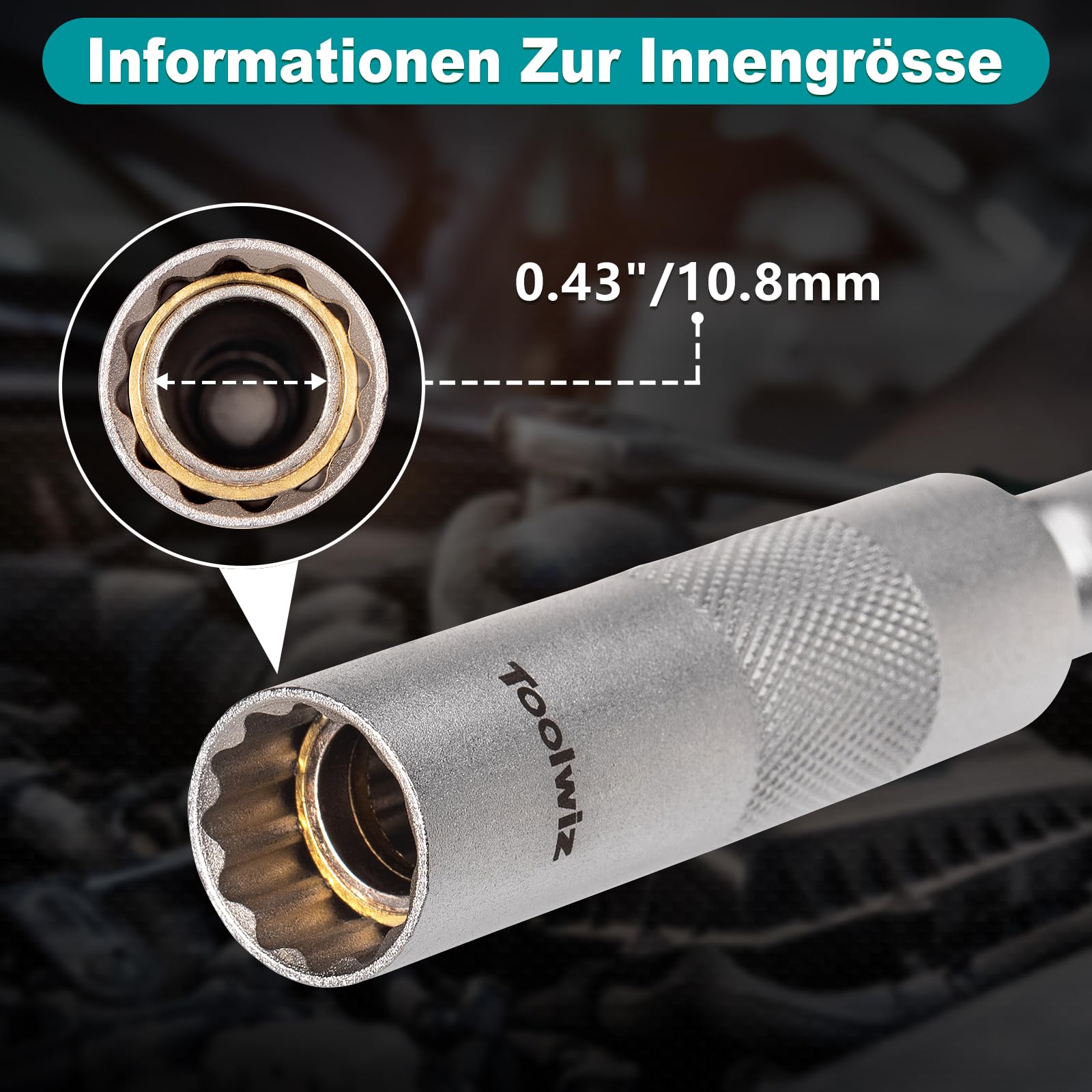 ASTA Zündkerzenstecker Extra Lang – 14 Mm Schlüsselweite, 250 Mm Länge, 12-Kant-Profil (BiHex), Mit Dauermagnet – Aus Chrom-Vanadium-Stahl, 3/8″ Antrieb