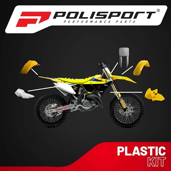 Polisport Motocross (MX) Replica Plastic Kit for Suzuki RM 125/250 (2001-08) Dirt Bike OEM Quality, Durable, Flexible & Perfect Fit Yellow/White