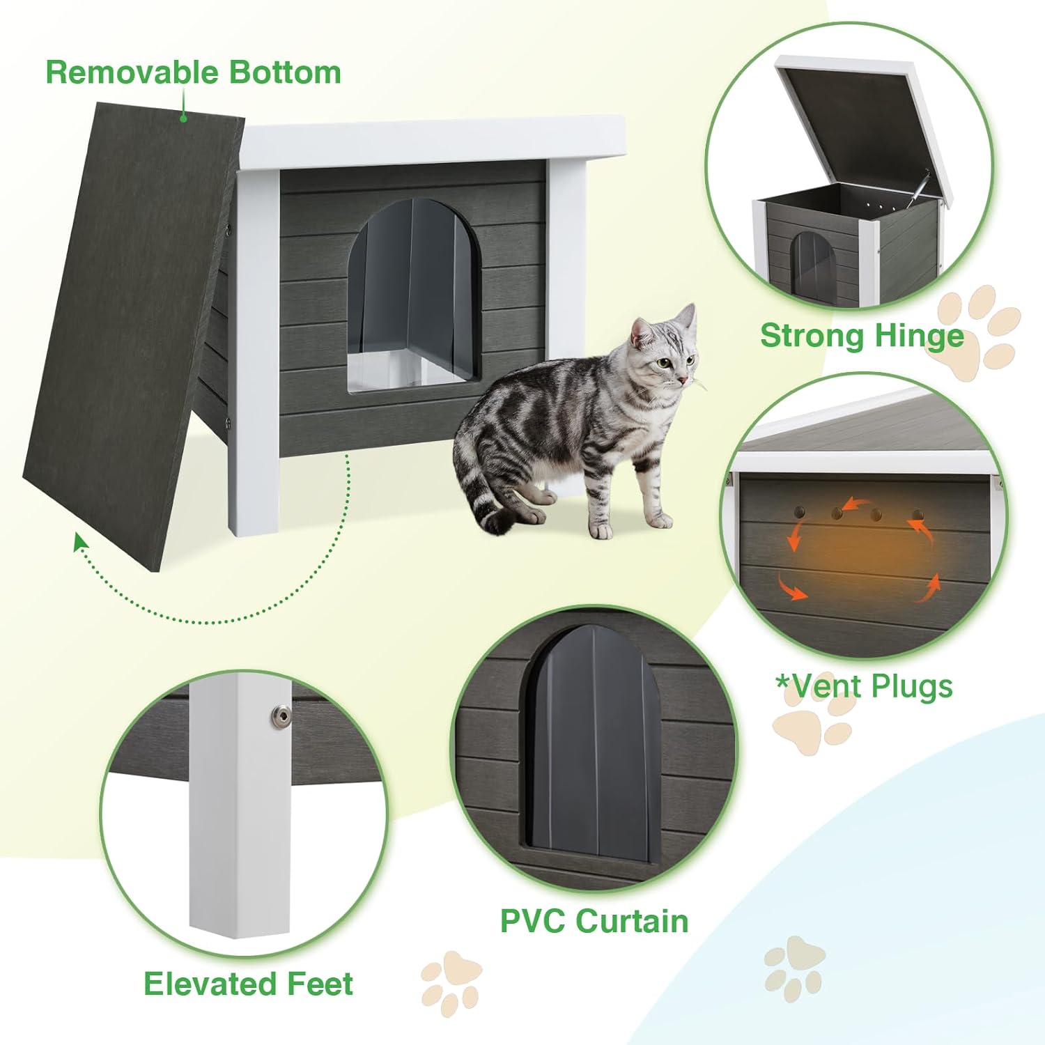 review Insulated Outdoor Cat House, New Material PS Weatherproof Feral Cat Shelter, Waterproof Cat House for Outdoor Cat, Openable Roof, Elevated Feet for Patio, Lawn, Backyard, Grey