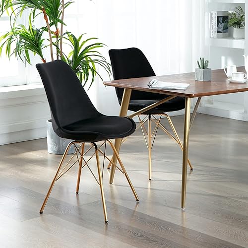 Miniatura 2 de Duhome Juego de 2 sillas de comedor de altura de comedor moderna silla de terciopelo con patas doradas, base de metal para cocina, comedor,