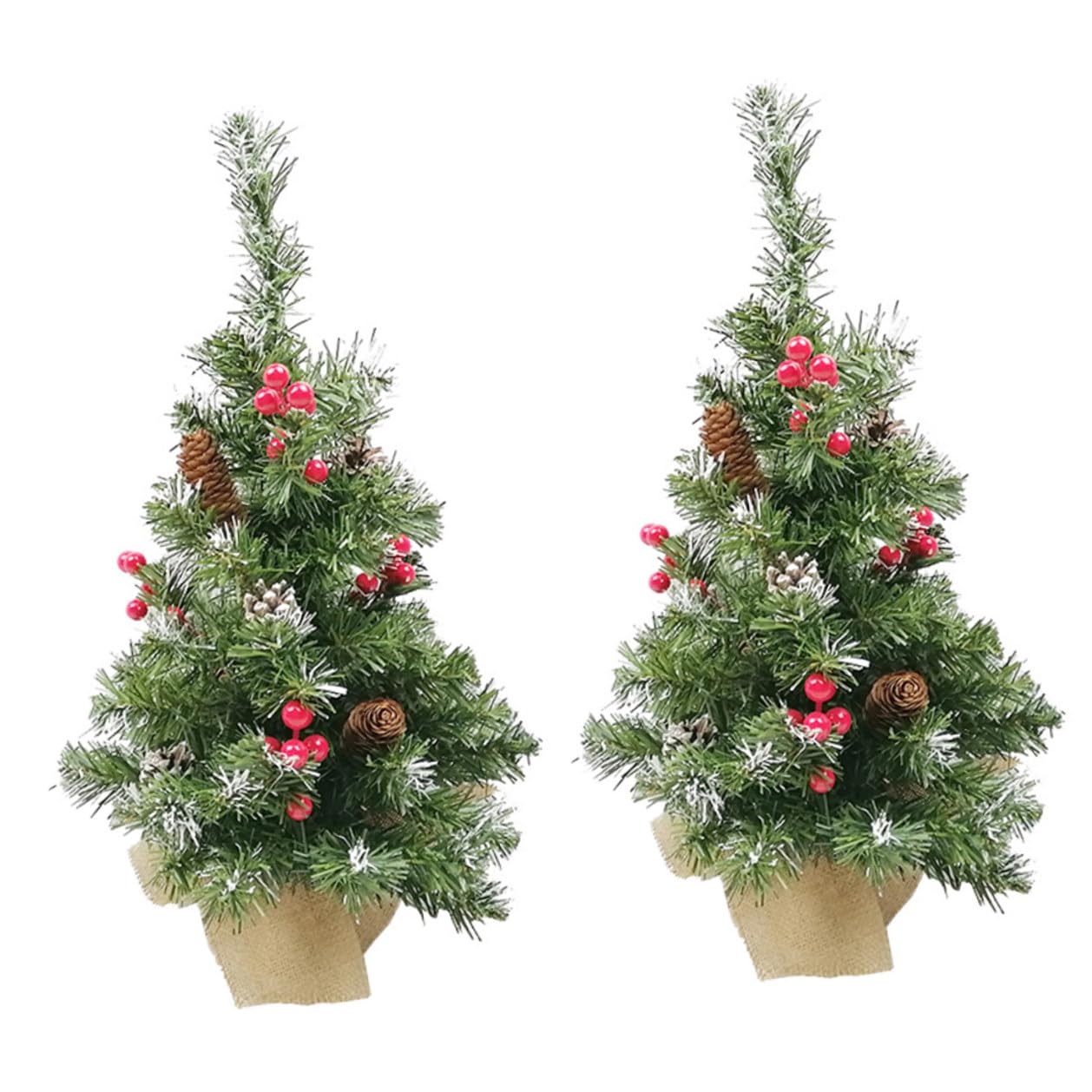 Árbol de Navidad simulado mini con base de arpillera: adorno navideño TOPPERFUN