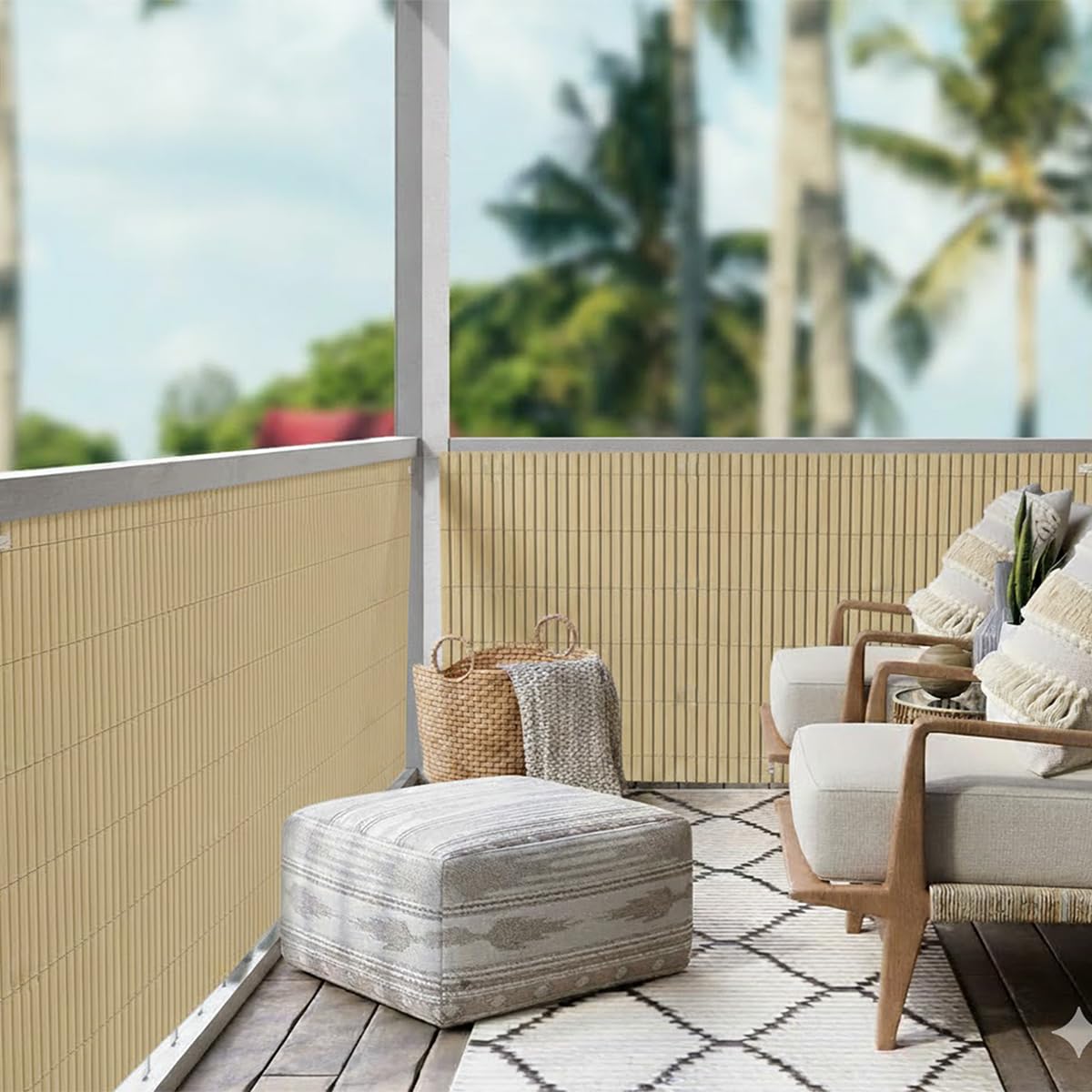 PEGANE Lot de 2 Canisses Brise Vue en PVC Tube Plat,Clôture Protection pour Jardin terasse Balcon Coloris Naturel Bambou - Hauteur 100 x Longueur 300 cm 1700g/m2