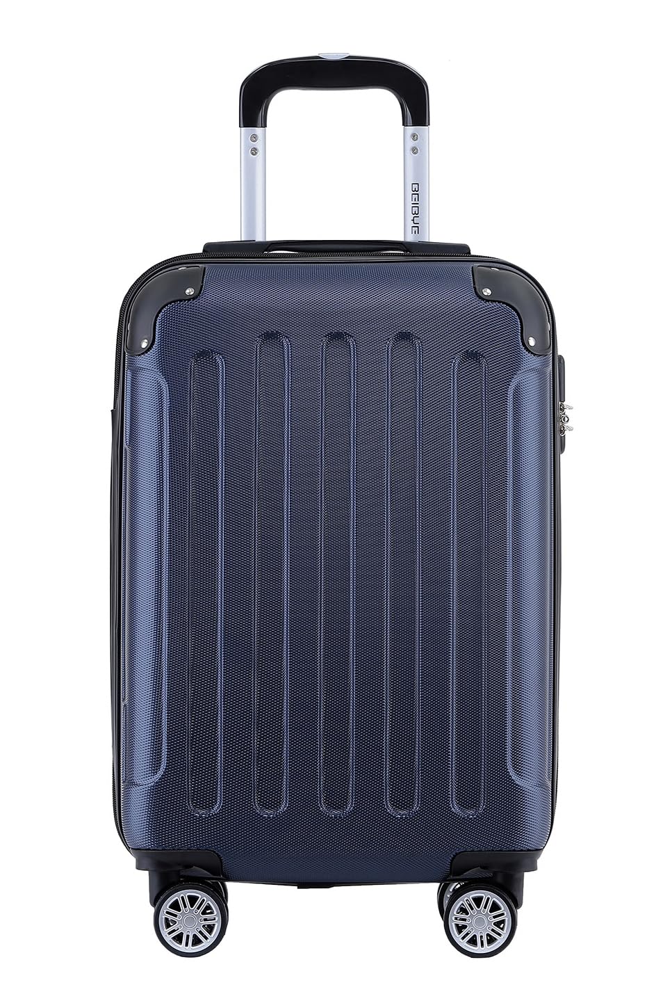 BEIBYE- Hartschalenkoffer Koffer Trolley Rollkoffer Reisekoffer Zahlenschloß 4 Zwilings-Rollen (Dark-Blue, Small-55cm)