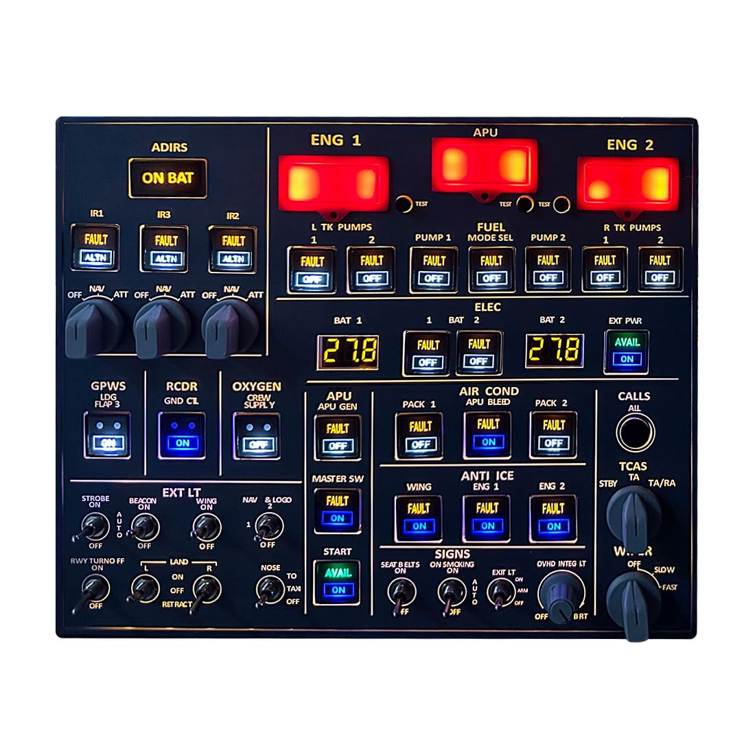 TechSpieler A107 MAX Light Overhead Panel für MSFS 2020/2024 (Backlit Edition), A32X Flight SIM Home Cockpit, Spiel für Flugsimulations-Enthusiasten