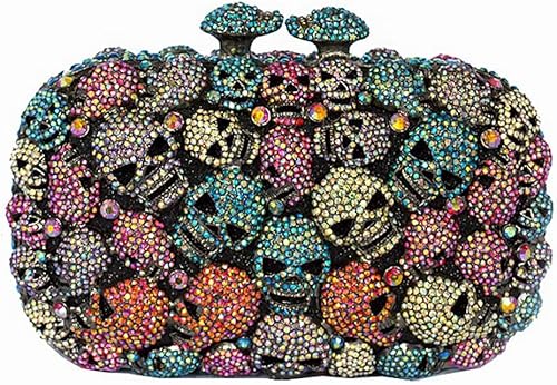 DJBM Bolso de mano con diamantes de imitación de calavera con purpurina para mujer, bolsos de noche de cristal, embragues de noche de diamantes para