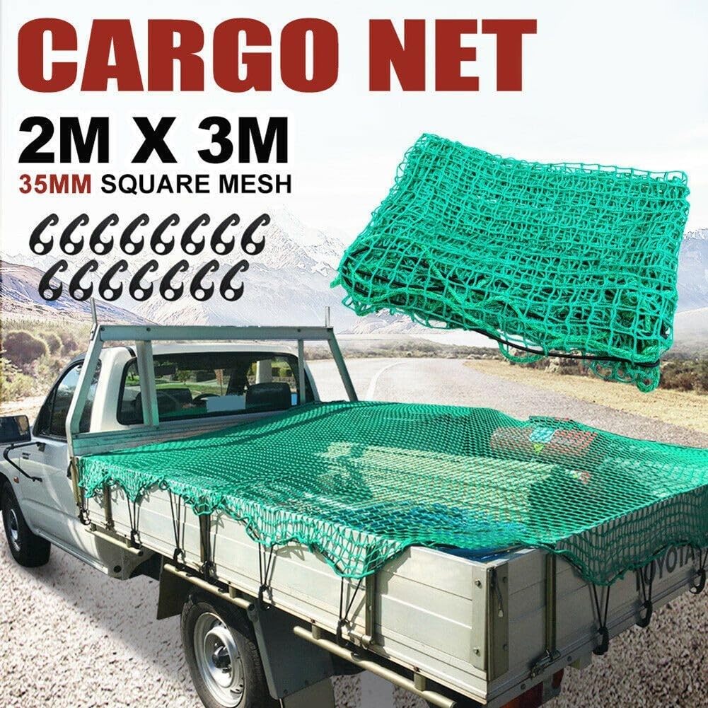 Rete di carico per pick-up e rimorchio, rete elastica in nylon con ganci per SUV e minivan, bagagliaio posteriore o deposito attrezzi sportivi, verde, 1,5 x 2,2 m (2,5 x 3,5 m)