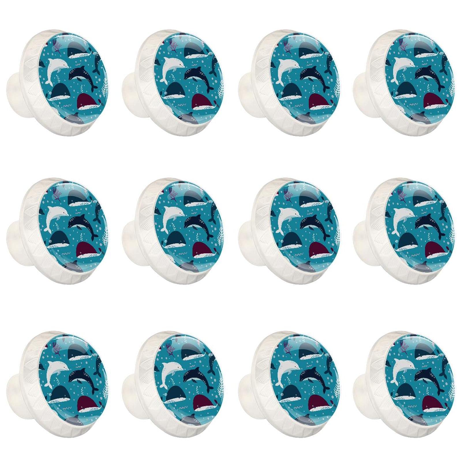 Poignée boutons de meuble enfant requin bleu et plantes marines