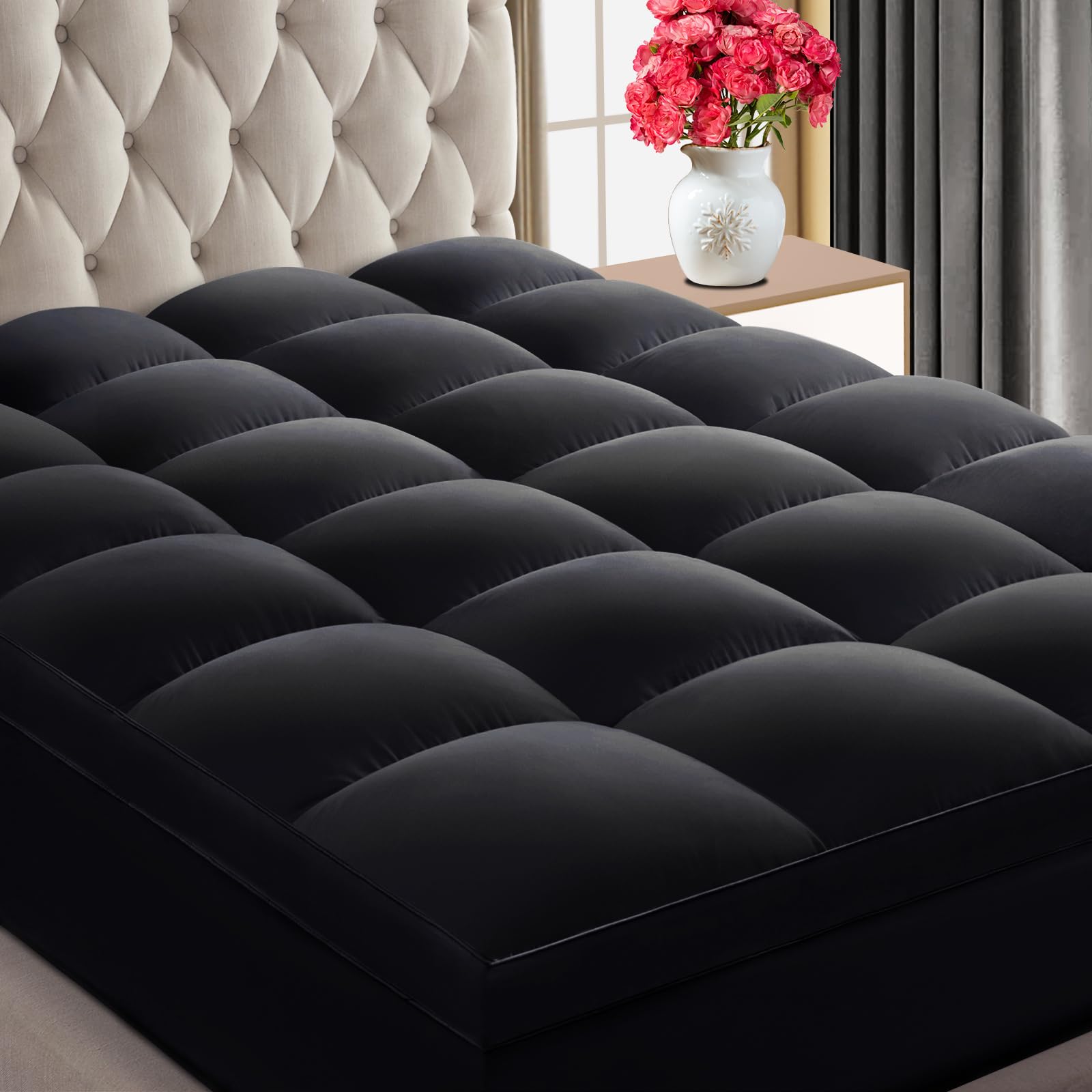 CHOKITCHOKIT Premium 2100 Series Queen Mattress Topper Extra Thick Mattress Pad Cover, 400TC Soft Plush Pillow Top for Back Pain, Cooling Breathable 5D Snow Down Alternative Fill with 8-21" Deep