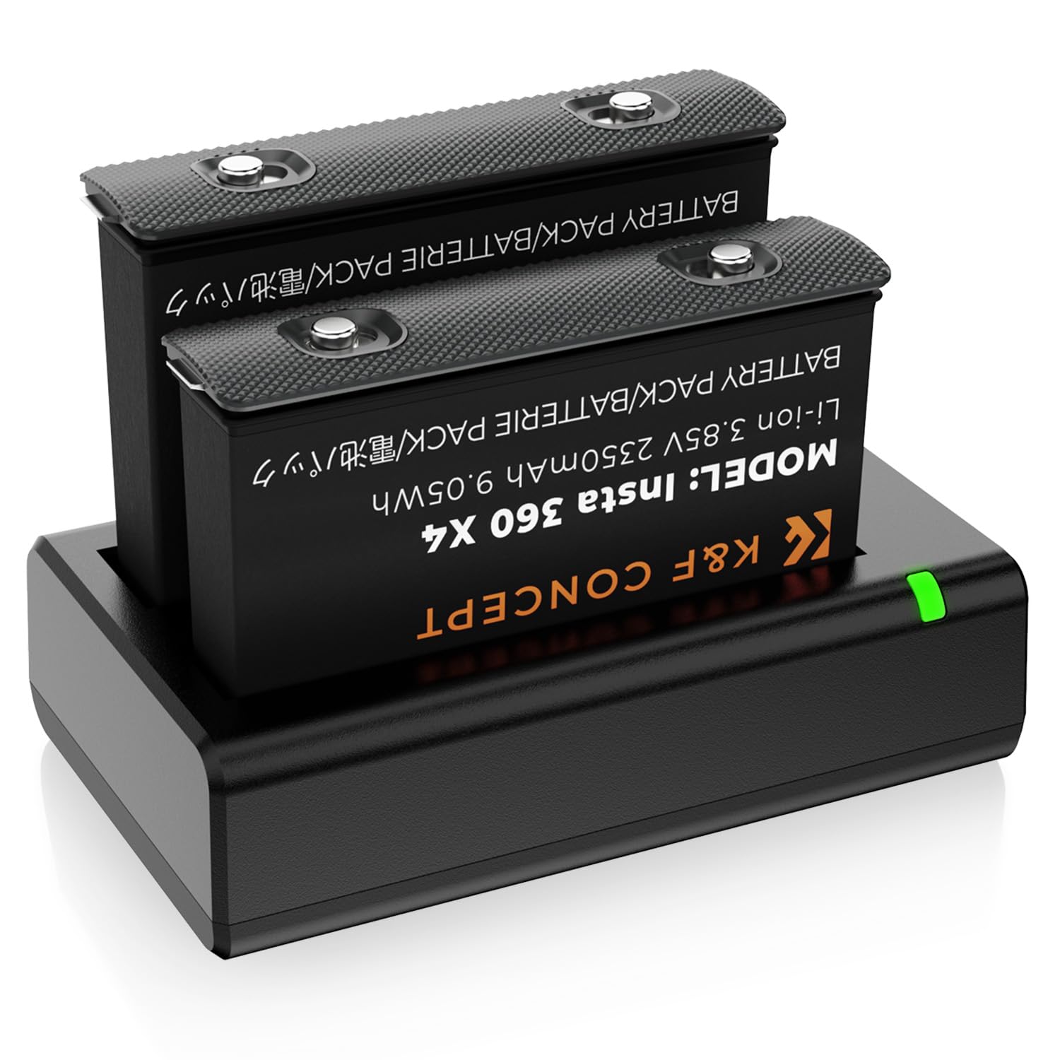 Zestaw 2 baterii K&F CONCEPT Insta360 X4 o pojemności 2350 mAh + ładowarka LED z dwoma gniazdami, USB-C/Micro USB, w pełni odszyfrowana, bez wysuwanego ekranu, kompatybilna z panoramiczną kamerą sport