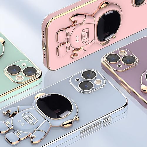 Miniatura 6 de COOWEEK Funda de soporte oculto de astronauta chapado en 6D para iPhone 13 Pro Max bonita funda de teléfono con cubierta protectora de lente de