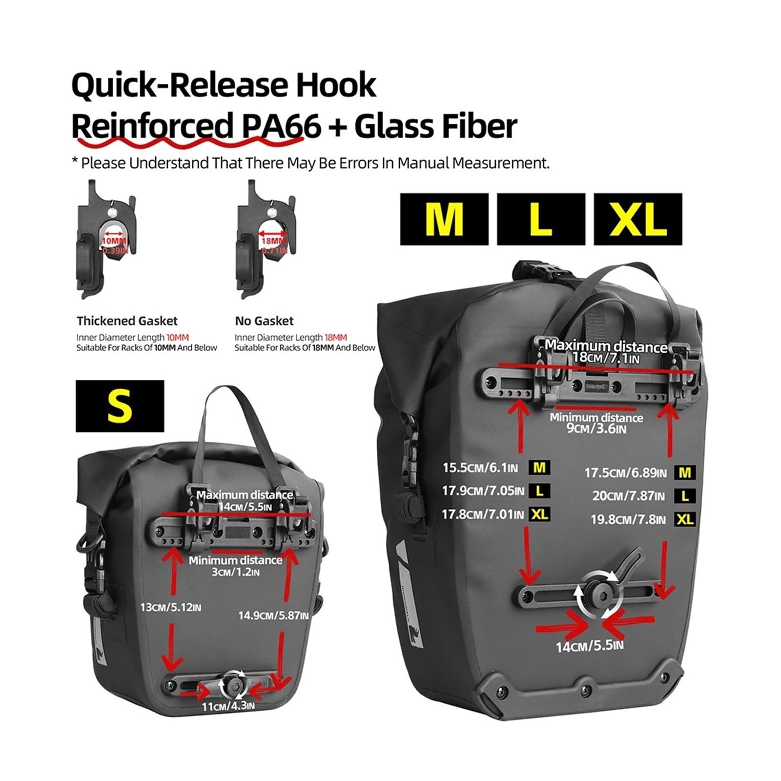 Borsa laterale for bici impermeabile 1/2 pezzo | Trasporta vestiti, attrezzi e bagagli for i viaggi in bicicletta.(M-12L,2 Pieces)