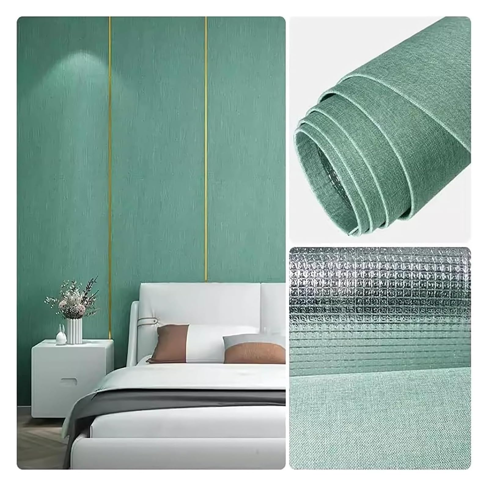 Cvhfhjtg Grün Self Adhesive Wallpaper, Peel And Stick Boards For Wall, Linen Cloth Fabric Panels For Interior Decor(Grün)